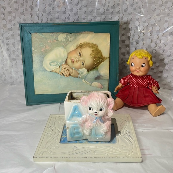 ⚡️5/$25- Vintage Rubens Nursery Teddy 🍼👶Planter - Picture 2 of 11